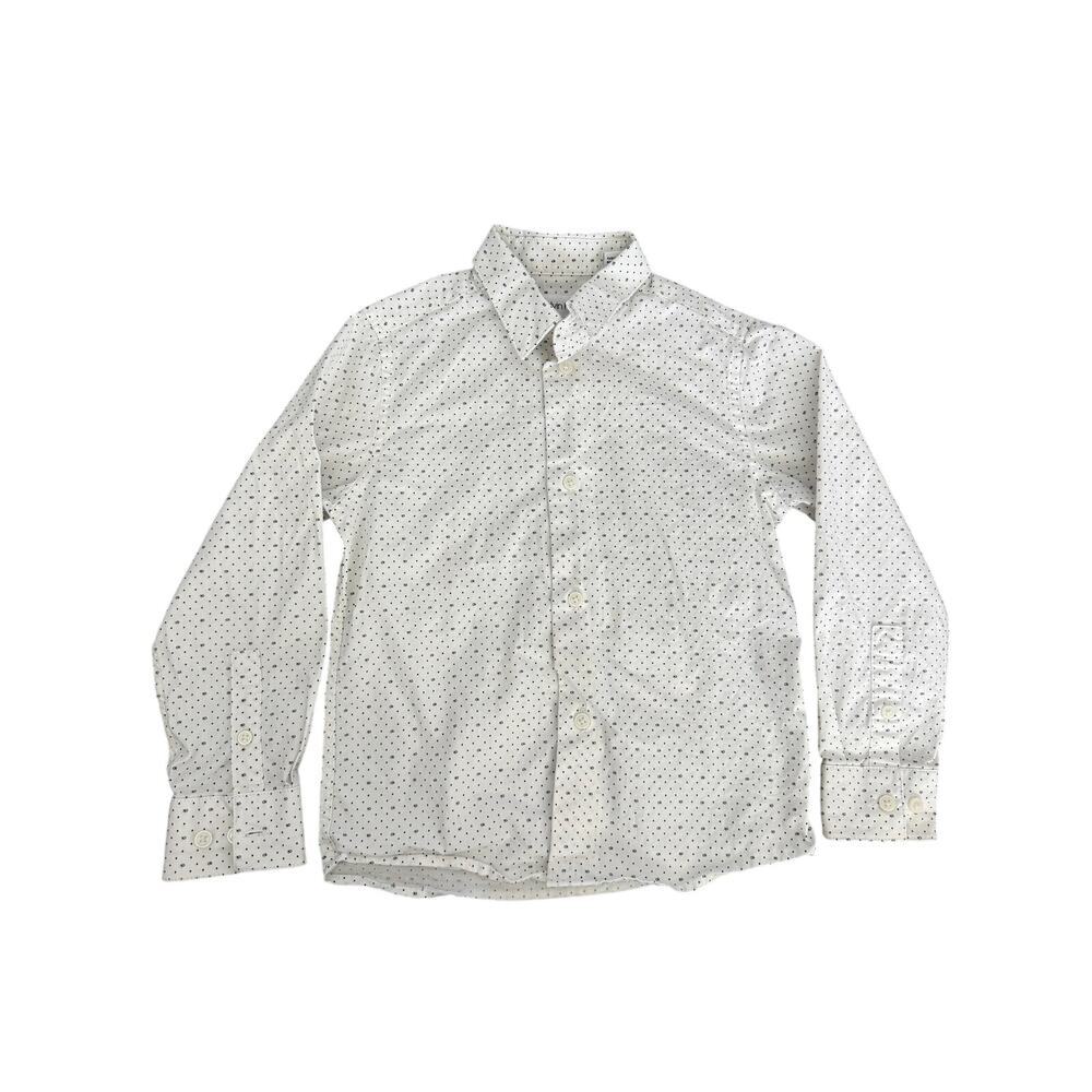 Calvin Klein Kids White Slim Fit‎ Stretch Button Down Shirt Polka Dot Size 5